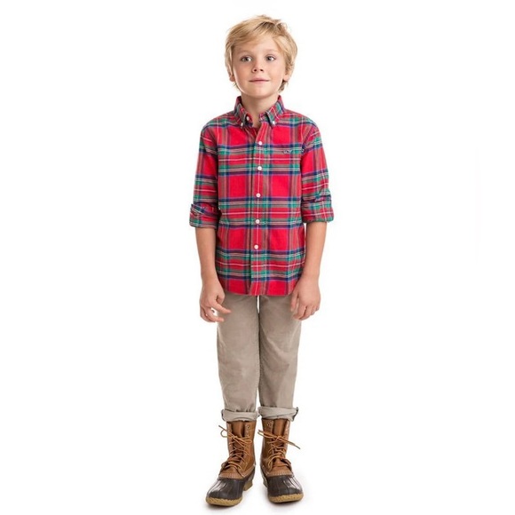 Vineyard Vines Merry Plaid Boys Button Down tartan flannel Christmas whale shirt - Picture 5 of 5
